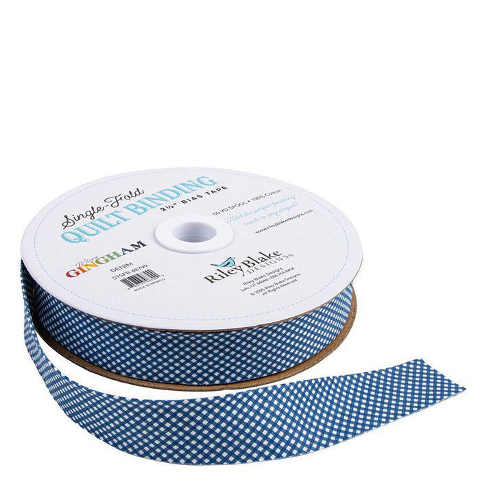 Riley Blake Designs Single Fold Quilt Binding Micro Gingham Denim