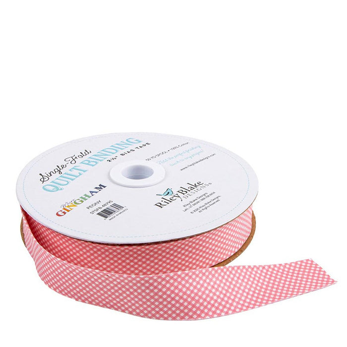 Riley Blake Designs Single Fold Quilt Binding Micro Gingham Peony