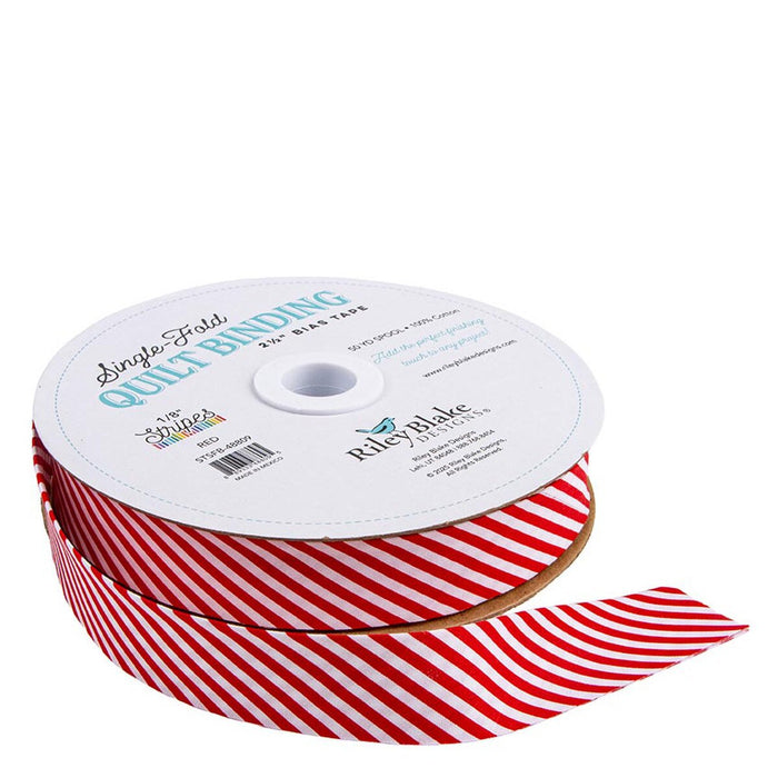 Riley Blake Designs Single Fold Quilt Binding 1/8“ Stripe Red