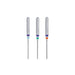 Three Schmetz Microtex needles with colored bands on a white background