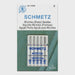 Pack of Schmetz Microtex needles assorted sizes on a gray background