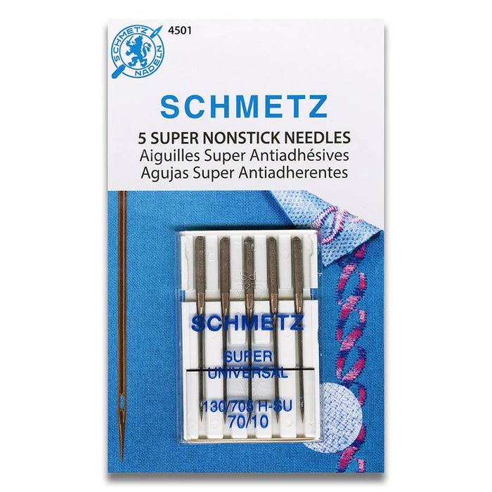 Schmetz super nonstick needles size 70/10 packaging on a white background