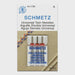 Schmetz universal twin needles assorted size 3 pack packaging on a beige background