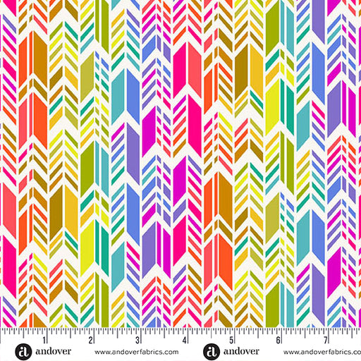 Spectrum Feathers Day fabric A-1445-K - Color Wheel collection by Alison Glass with ruler
