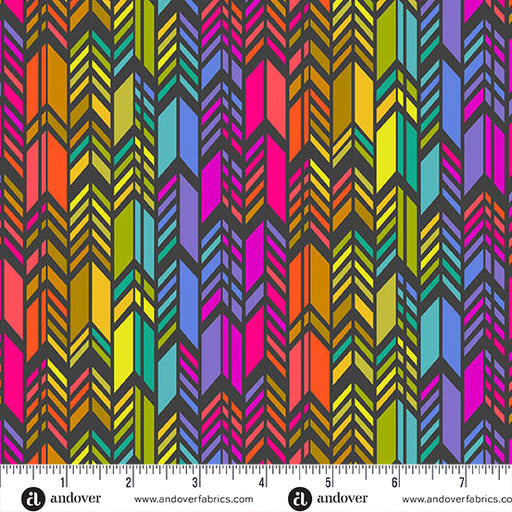 Spectrum Feathers Night fabric A-1445-L - Color Wheel collection by Alison Glass with ruler