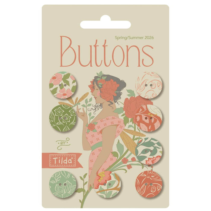 Tilda Songbird Buttons 0.63 in (16mm) 8pcs Coral/Green