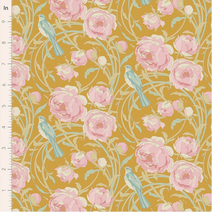 Tilda Songbird Cora in Mustard fabric by Tone Finnanger — Tilda Songbird quilting cotton fabric