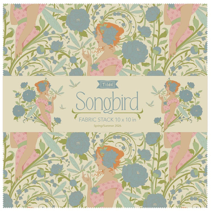 Tilda Songbird Fabric Stack 10 in squares, 40pcs - 2 of each design