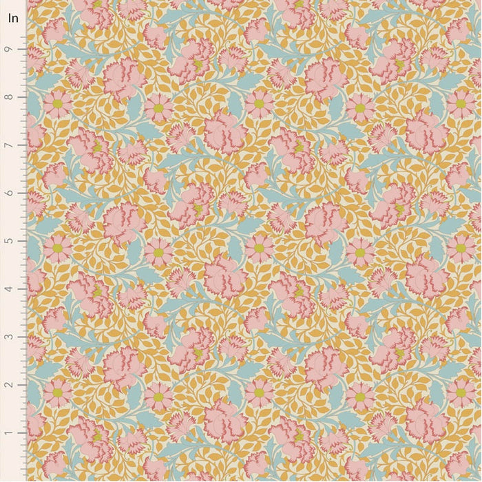 Tilda Songbird Flora in Mustard fabric by Tone Finnanger — Tilda Songbird quilting cotton fabric