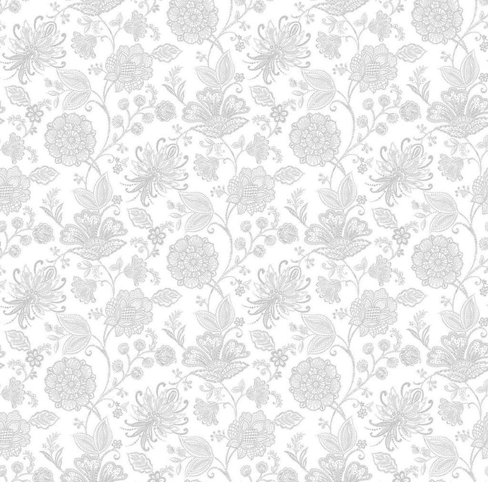 Jacobean Floral Whiteout fabric collection HUE-C3787