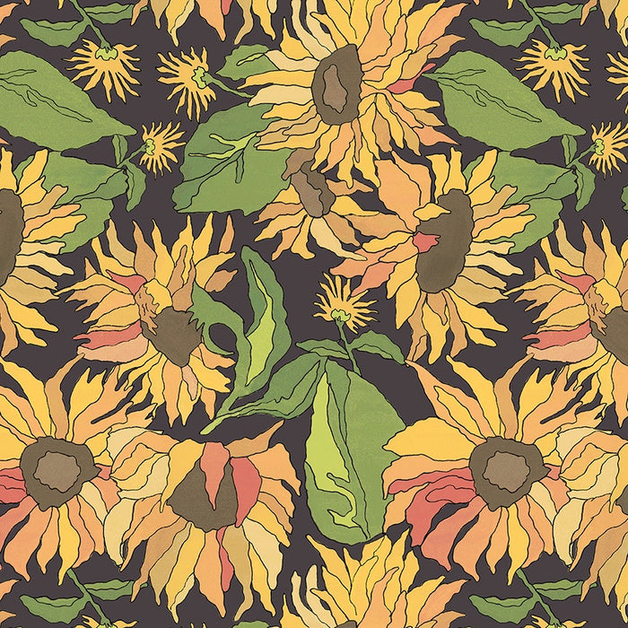Flowers on Main Big Yellows Charcoal Cotton fabric
