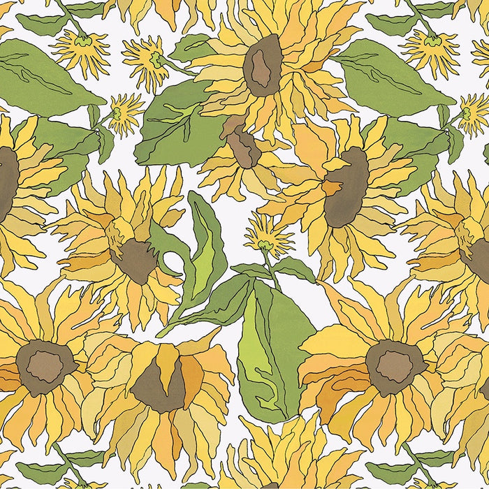 Flowers on Main Big Yellows White Cotton fabric