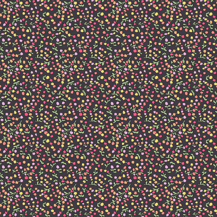 Flowers on Main Ditsy Buds Charcoal Cotton fabric