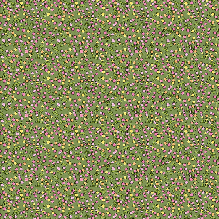 Flowers on Main Ditsy Buds Green Cotton fabric