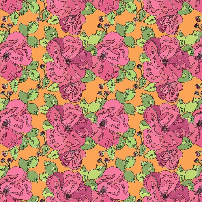 Flowers on Main Petal and Pollen Sunset Cotton fabric