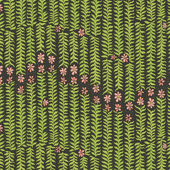 Flowers on Main Stem to Stem Charcoal Cotton fabric