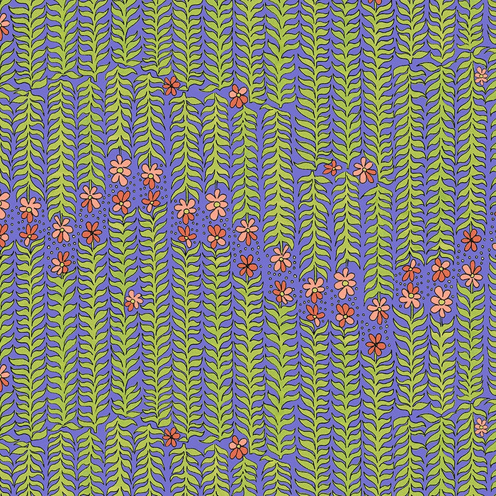 Flowers on Main Stem to Stem Periwinkle Cotton fabric