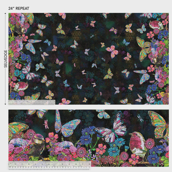 Shine On Butterflies in Bloom Black fabric